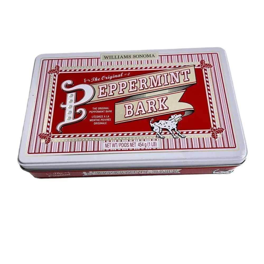 Collectible Williams Sonoma Peppermint Bark Tin with Lid Storage w Personality